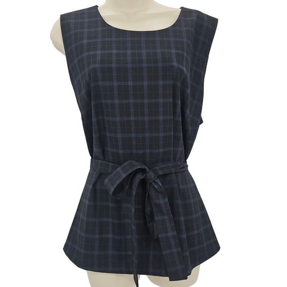 Calvin Klein womans size XL sleeveless plaid peplum shell tie waist tank top - Picture 1 of 6
